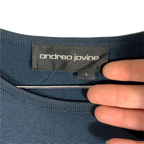 Vintage 80s Andrea Jovine Silky Navy Striped Sleeve Sweater Size L - Picture 3 of 3